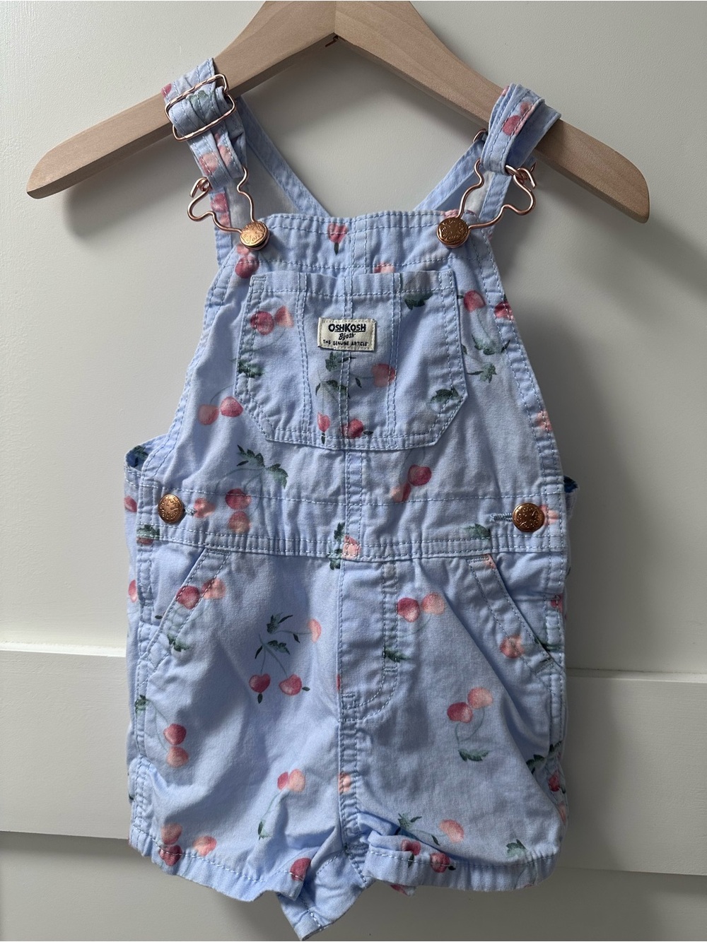 OshKosh B'gosh Light Blue Cherry-Print Short Overalls